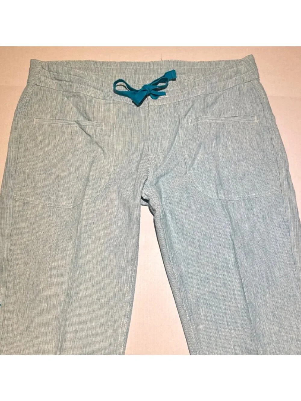 Freedom Trail by Kyodan womens L blue stripe linen cotton pants flat front mid